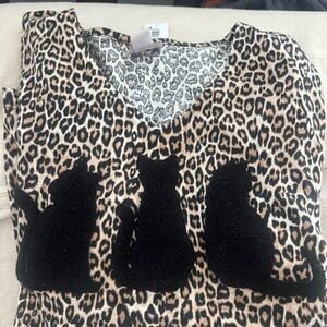 Leopard Print Top with Black Cat Design
